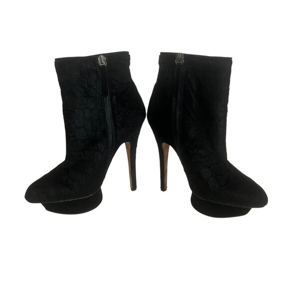 L.A.M.B Noss Mid Calf Black Fur Pedastal Platform Stilletto Boots Size 7 - Picture 9 of 16